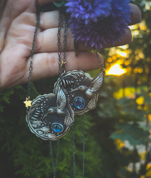 The Hummingbird & Bluebell Flowers Necklace II