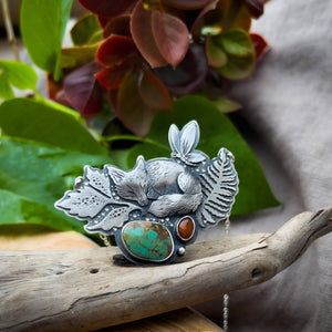 The Sleepig Fox Necklace - Royston Turquoise & Amber