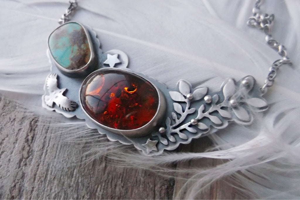 Sacred Wings Necklace - Amber & Turquoise Necklace
