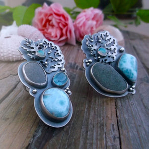 Morning Sea Ring - Larimar, Scottisch River Rock and Ethiopian Opal