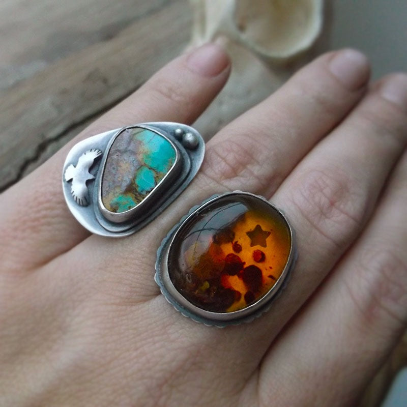 Sacred Wings Double Ring - Amber & Turquoise Ring