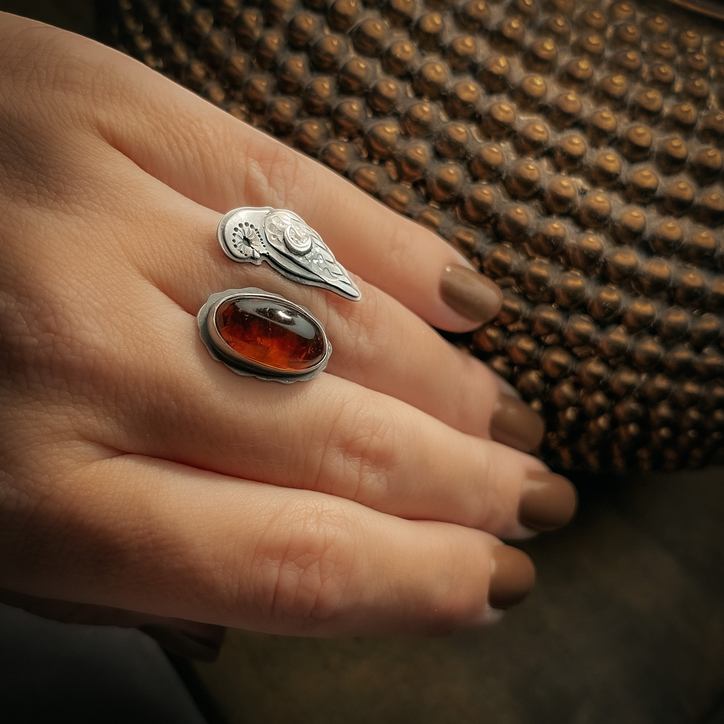 The Winter Barn Owl & Amber Ring 7US