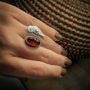 The Winter Barn Owl & Amber Ring 7US