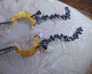 Winter Moon Earrings- Mixed Metal with Opal