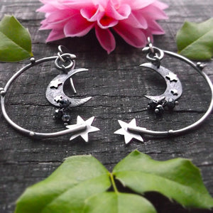Moonchild Earrings - Silversmithed Earrings with Black Spinel