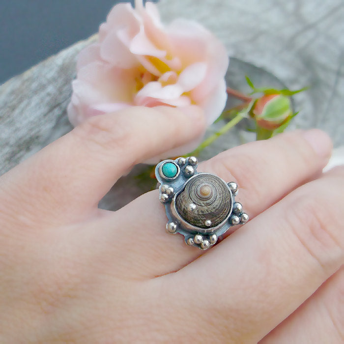 Wild River Ring - Scottish Shell and Arizona Turquoise Ring
