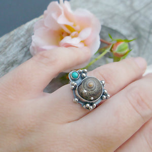 Wild River Ring - Scottish Shell and Arizona Turquoise Ring
