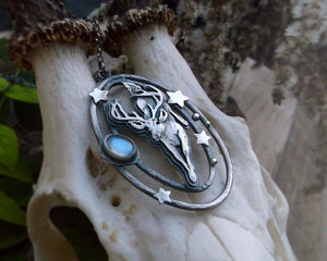 The Night in The Forest Necklace  - Deer Necklace with Moonstone