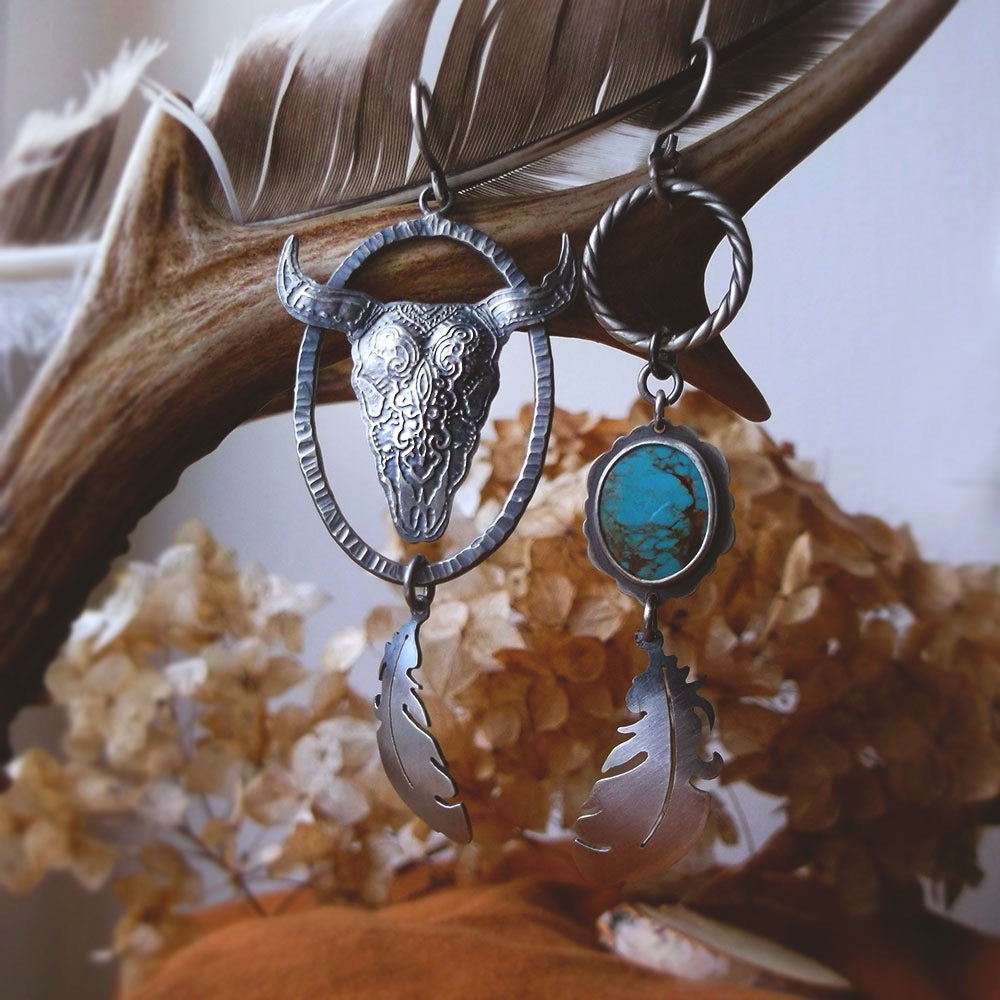 The Bull Skull Earrings with Turquoise