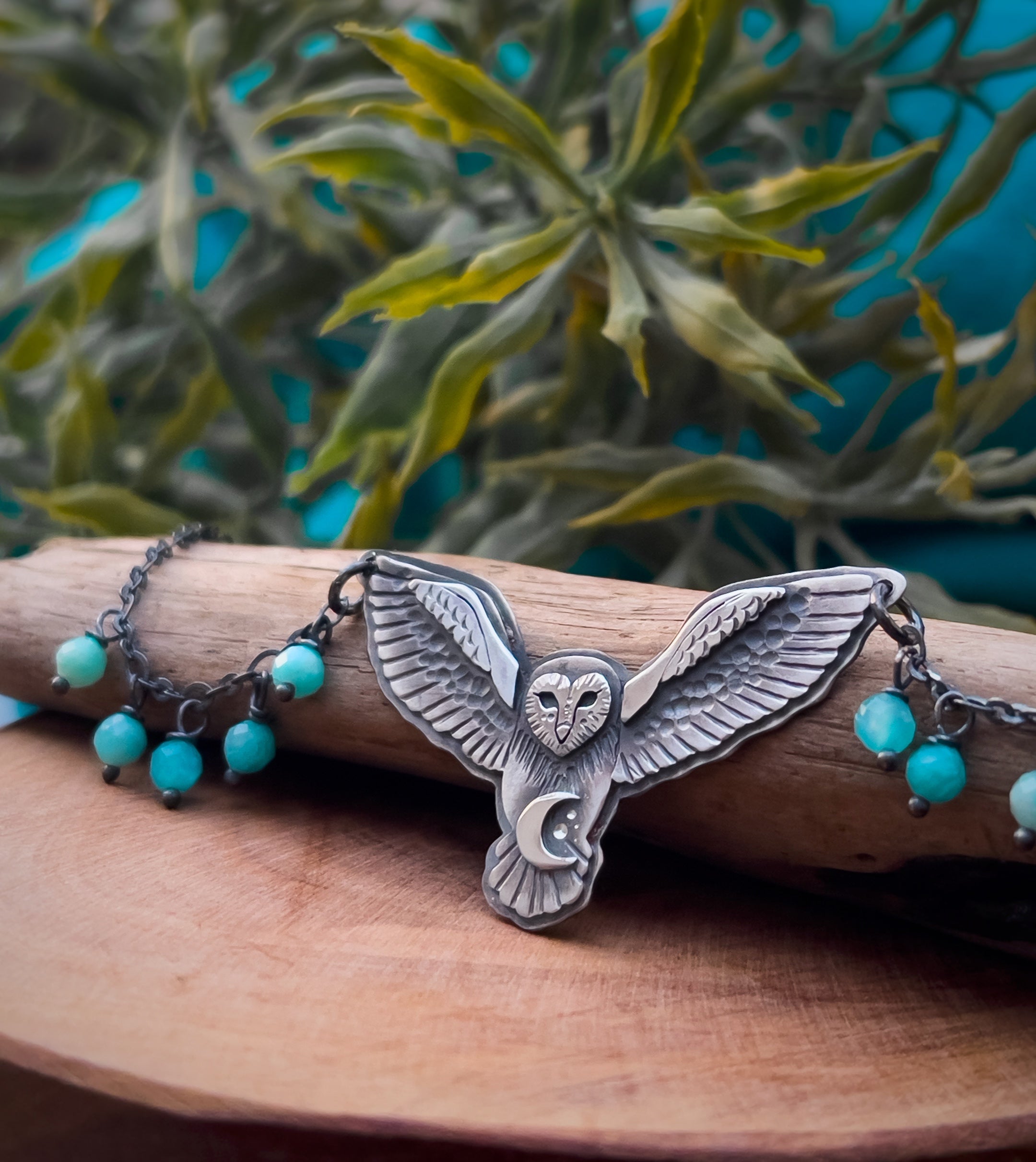 The Barn Owl & Amazonite Necklace