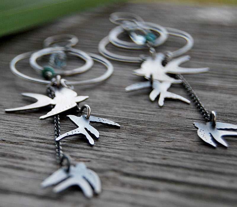 The Swallow Earrings - Birds Hoop Earrings
