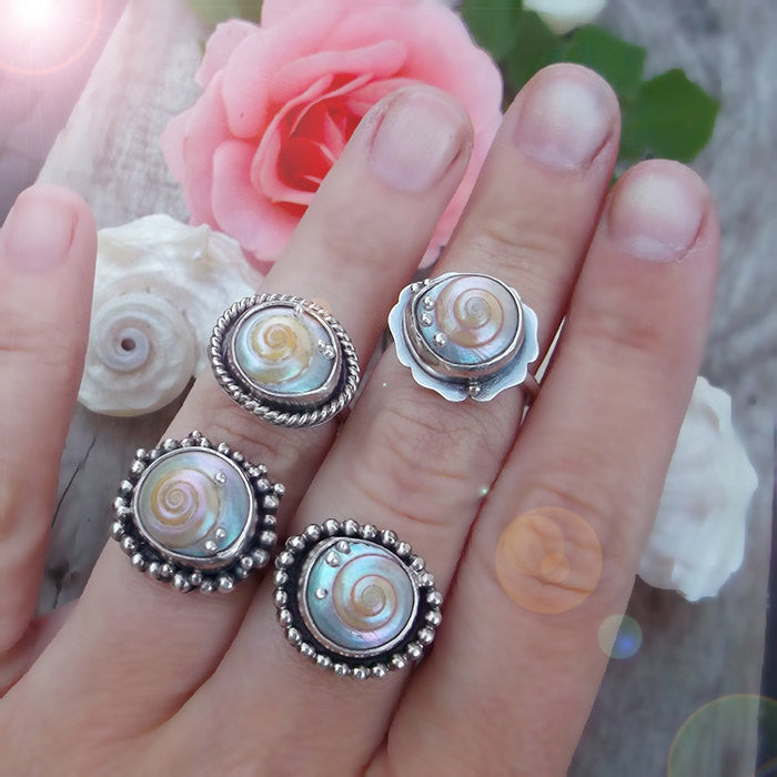 By The Sea Ring No.3 - Silversmithed Umbonium Shell Ring