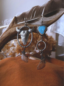 The Bull Skull Earrings with Turquoise