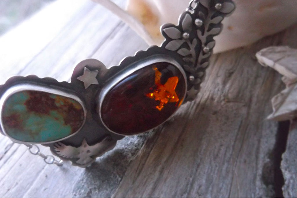 Sacred Wings Necklace - Amber & Turquoise Necklace
