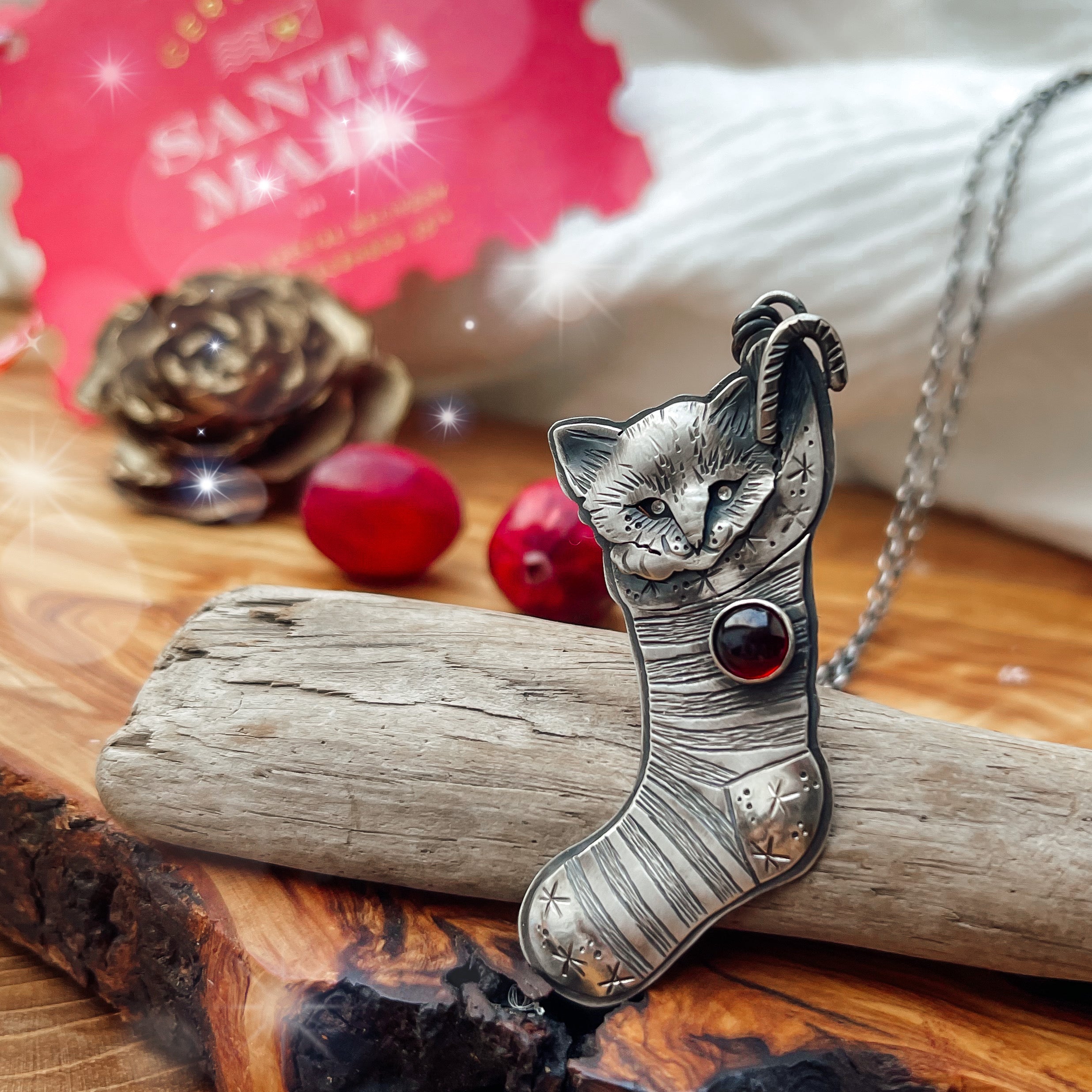 The Christmas Candy Cane Kitten Necklace