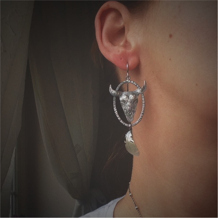 The Bull Skull Earrings with Turquoise