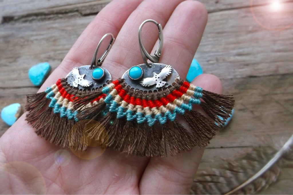 Sacred Wings Earrings - Fan Turquoise & Eagle Earrings