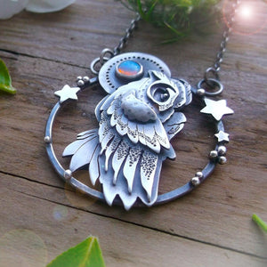 The Owl Necklace - Silver Opal & Turquoise Necklace