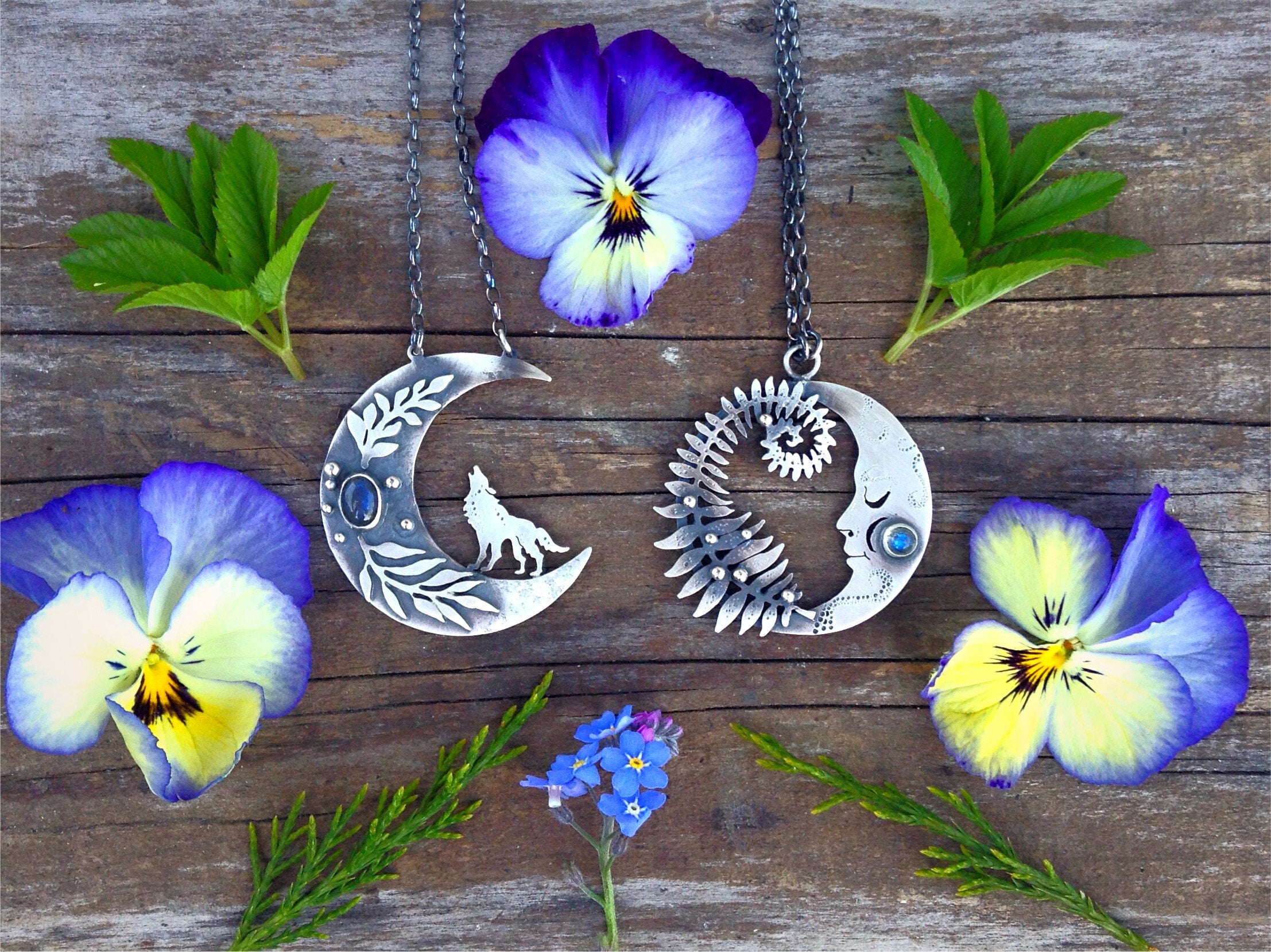 Moonchild Wolf Necklace-Totem Moon and Labradorite Necklace