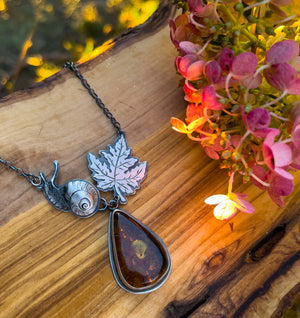 The Autumn Snail Necklace - Baltic Amber