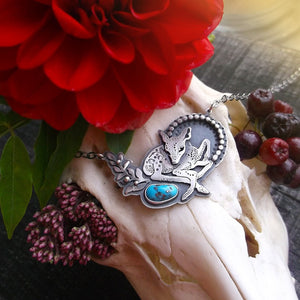 Baby Deer Necklace - Bambi Sleeping Beauty Turquoise Necklace