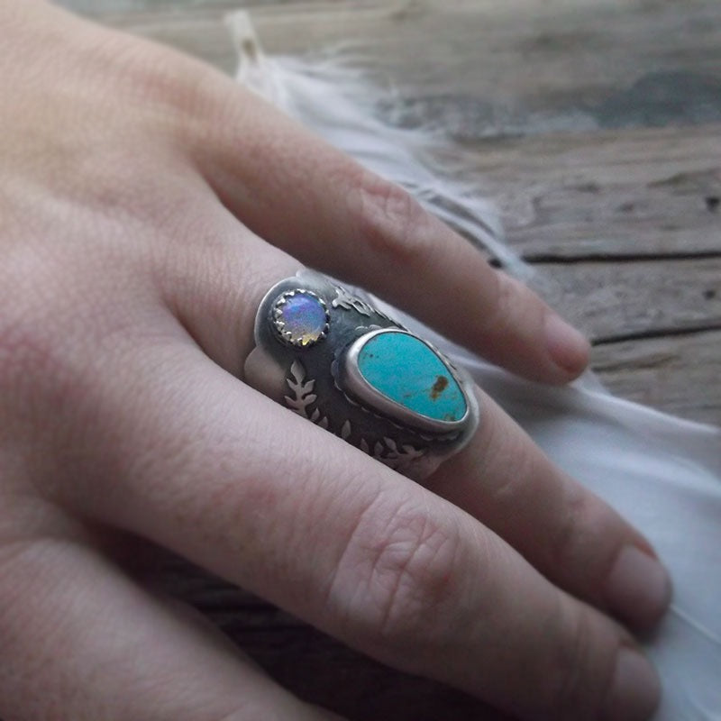 Flora Saddle Ring - Opal & Turquoise Ring.
