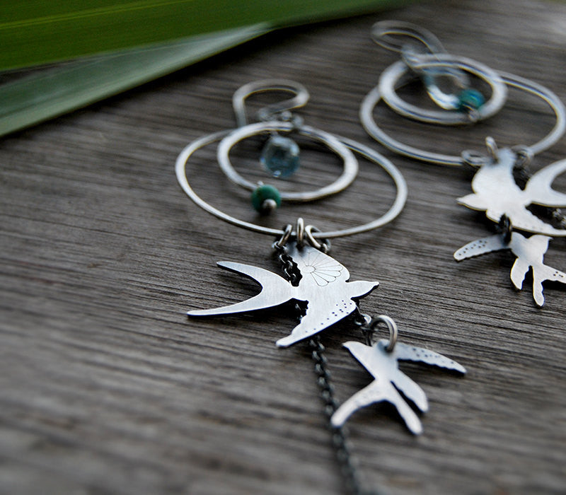 The Swallow Earrings - Birds Hoop Earrings
