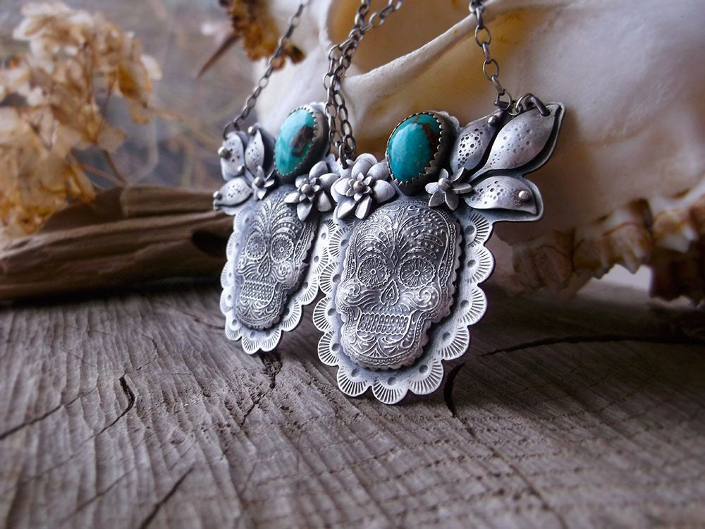 Sugar Skull Necklace - Nevada Turquoise