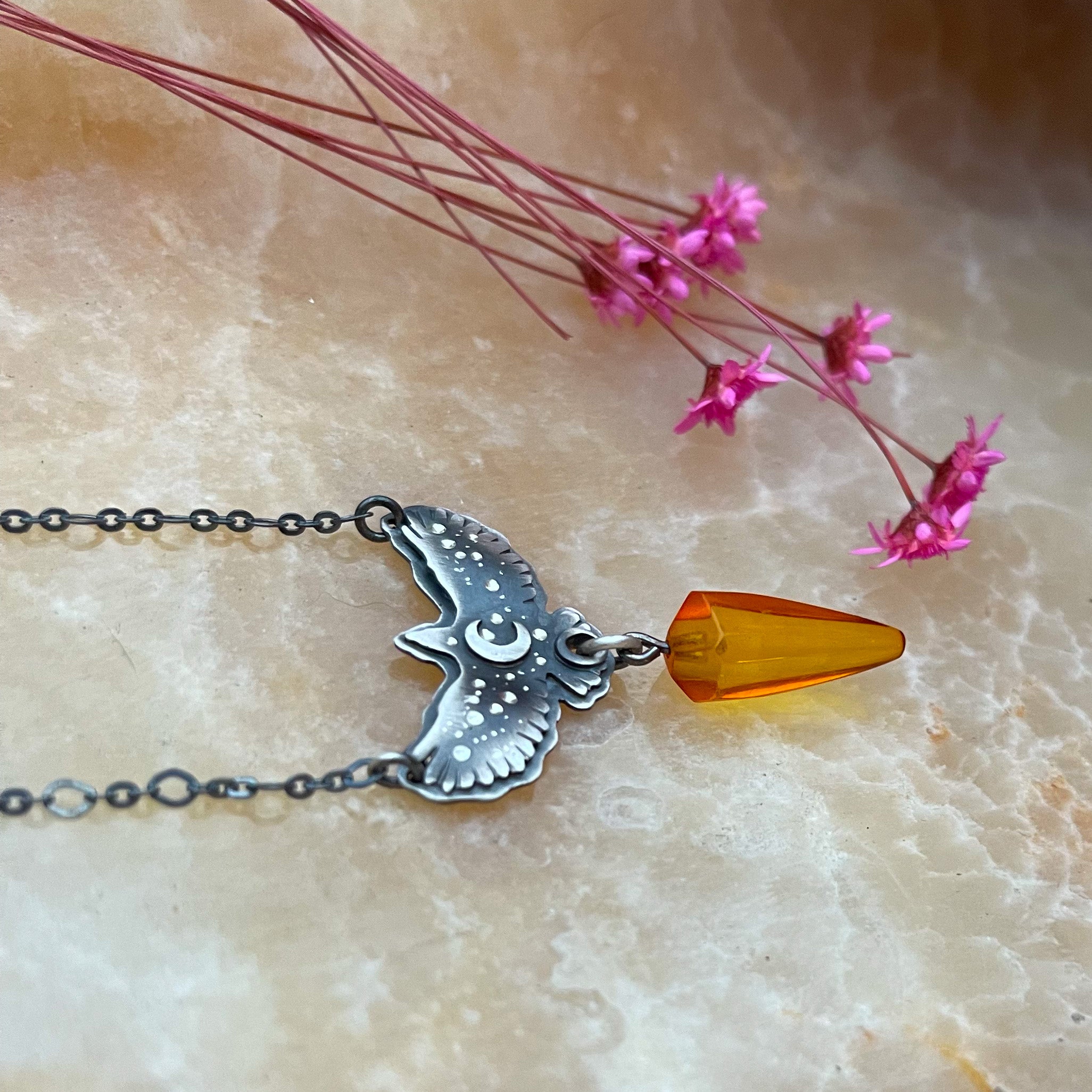 Small Hawk & Amber Medicine Necklace No 2