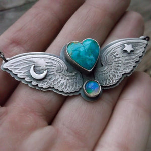 The Wings Necklace - Sterling Silver Turquoise & Opal Necklace