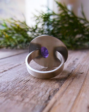 Winter Moon Ring - Mixed Metal Ring with Amethyst