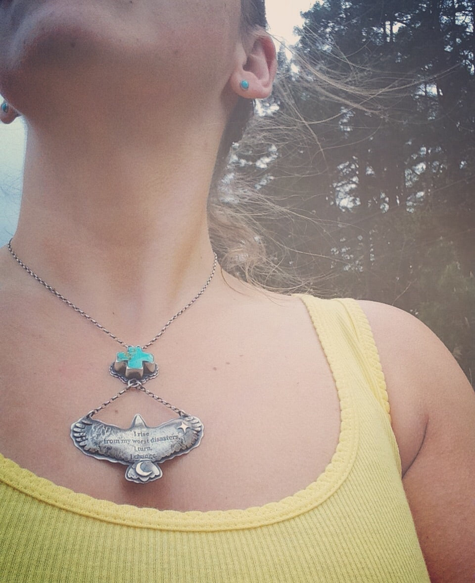 I Rise - Sterling Eagle Necklace with Turquoise