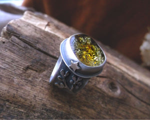 Amber Medicine Ring- Green Amber