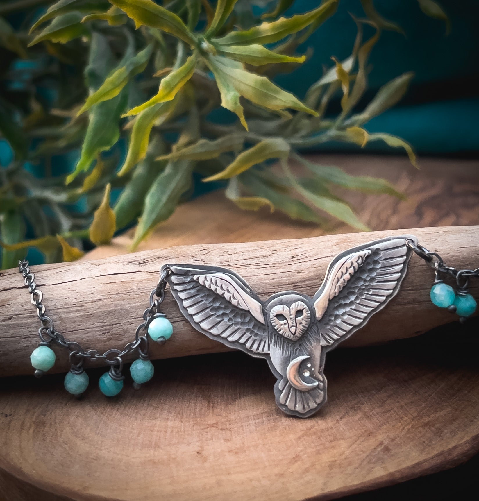 The Barn Owl & Amazonite Necklace