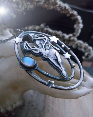 The Night in The Forest Necklace  - Deer Necklace with Moonstone