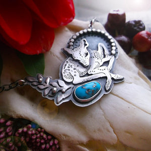 Baby Deer Necklace - Bambi Sleeping Beauty Turquoise Necklace
