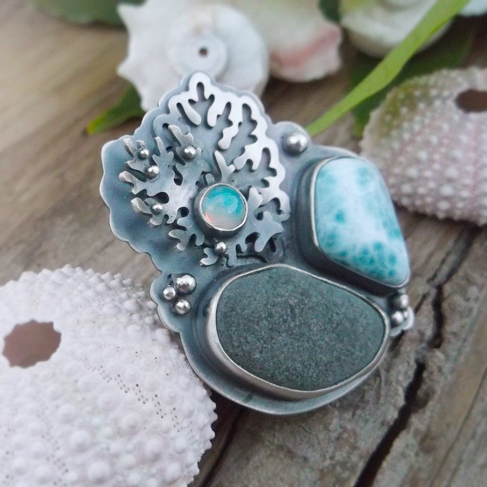 Morning Sea Ring - Larimar, Scottisch River Rock and Ethiopian Opal