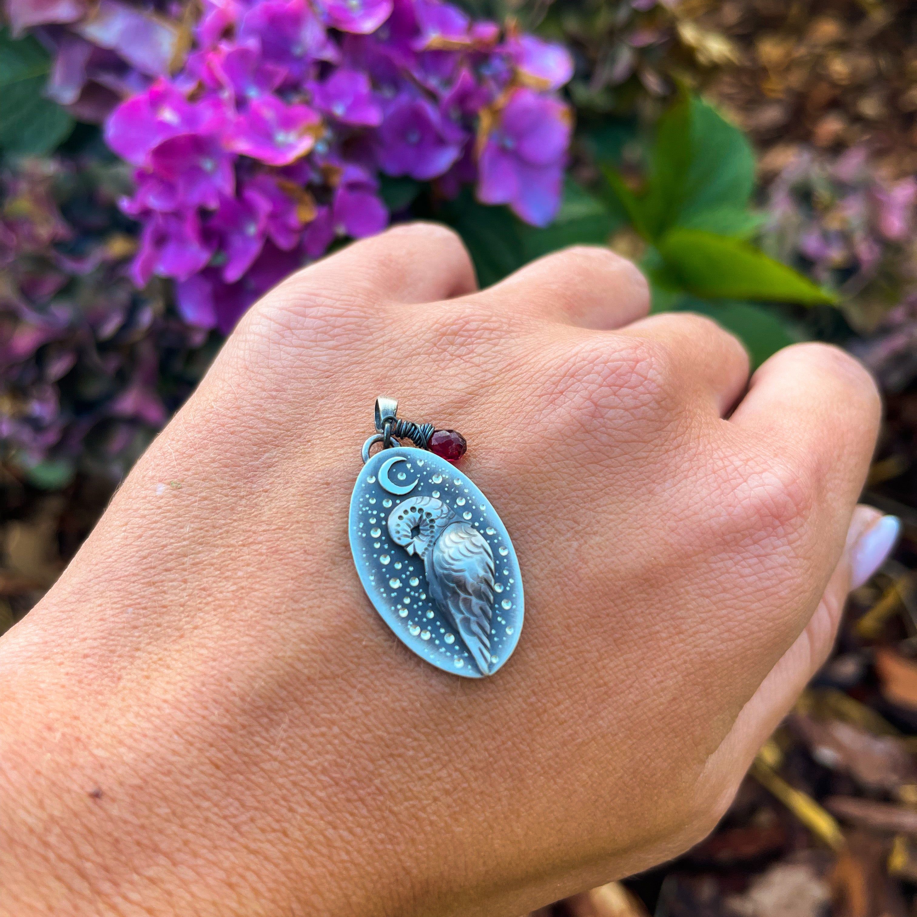 The Barn Owl & Garnet Necklace