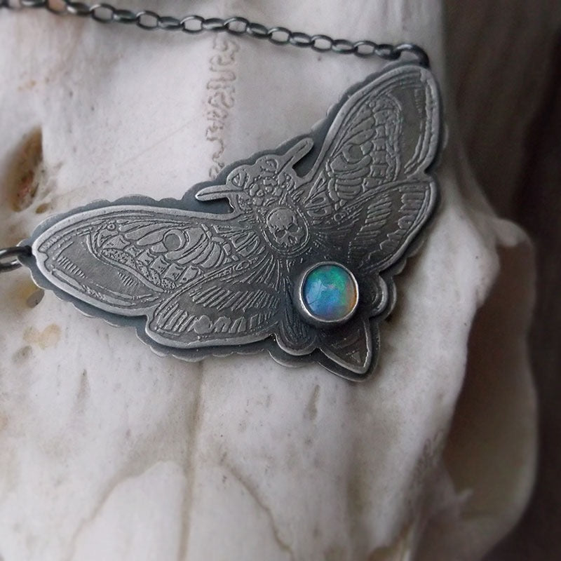 The Moth Necklace - Sterling Silver Opal Necklace