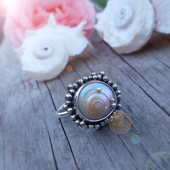By The Sea Ring No.2 - Silversmithed Umbonium Shell Ring