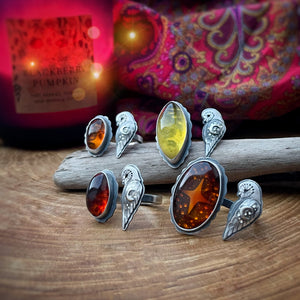 The Winter Barn Owl & Amber Ring 8 US