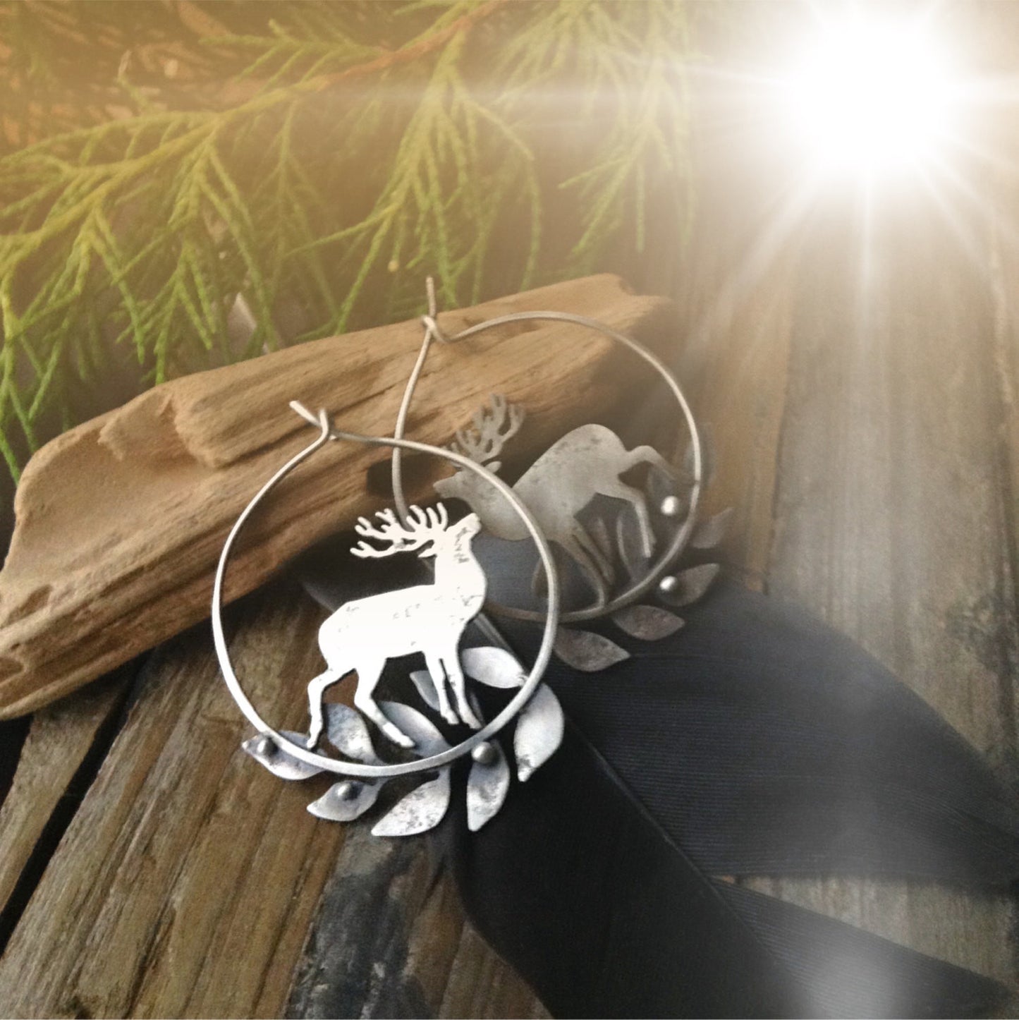 Tribe Song Earrings - Large Deer Hoop Earrings