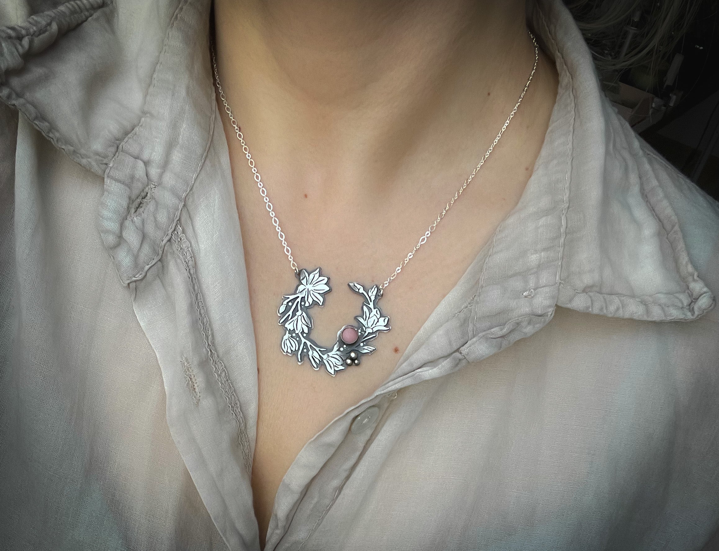 The Magnolia & Pink Peruvian Opal Necklace