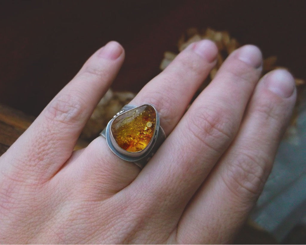 Amber Medicine Ring- Golden Amber