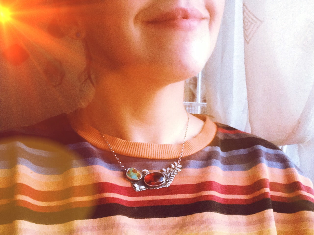 Sacred Wings Necklace - Amber & Turquoise Necklace
