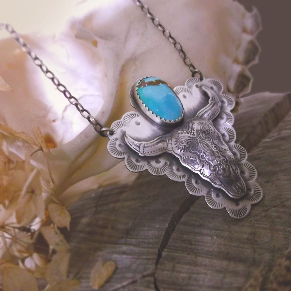 The Bull Skull Necklace with Turquoise