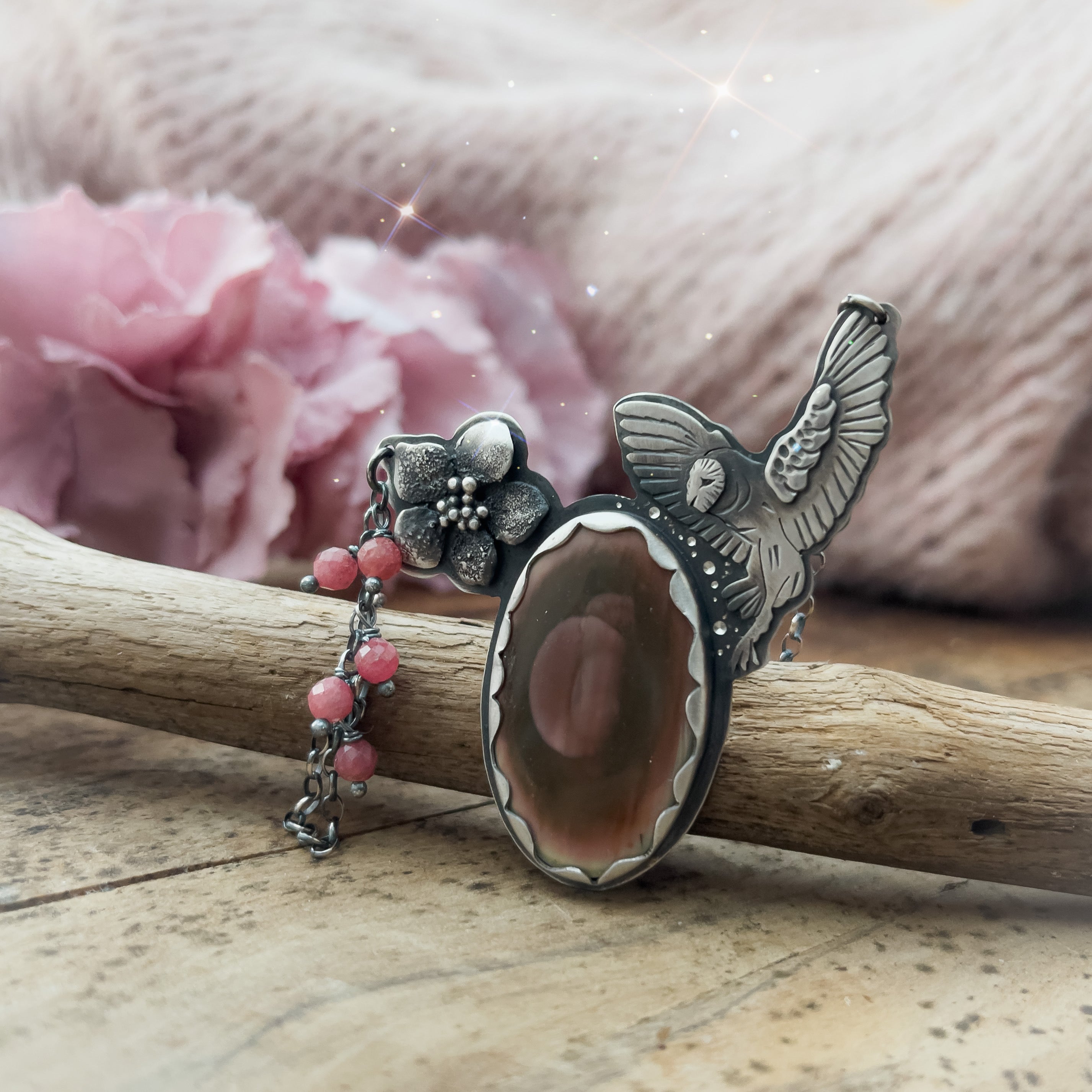 The Barn Owl & Pink Moon Necklace