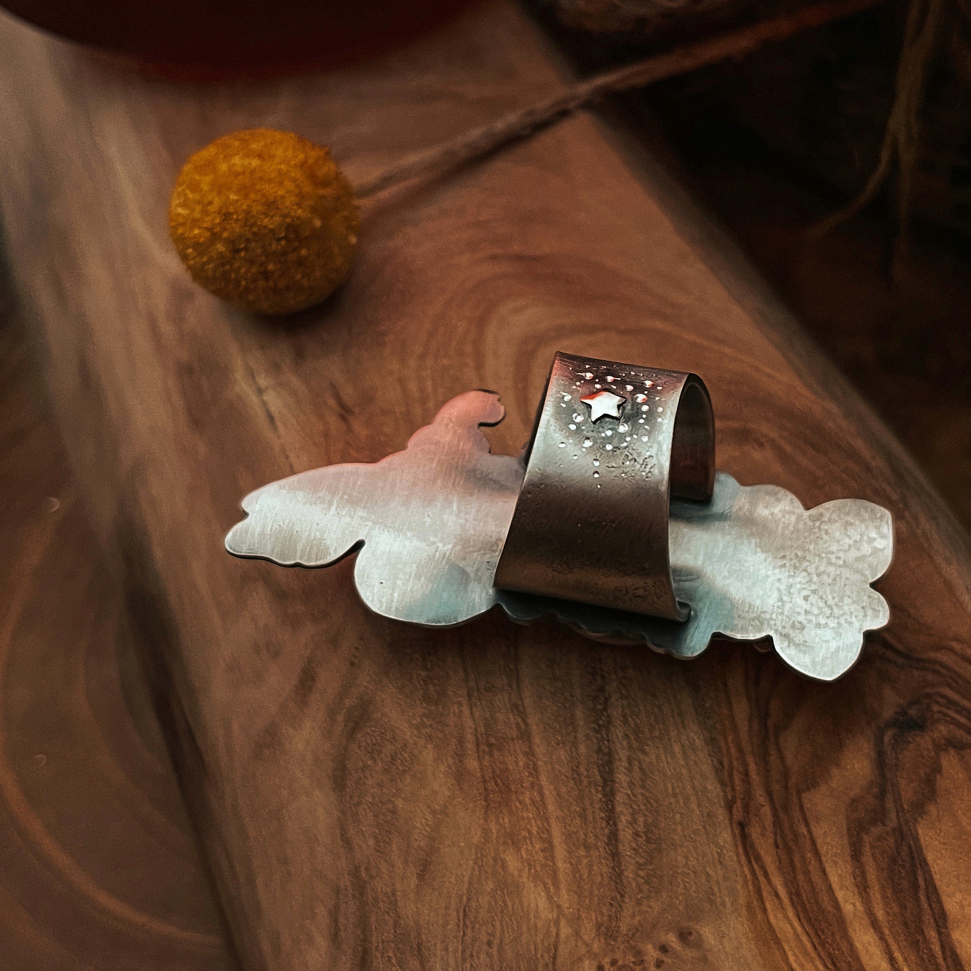 The Night Bee Ring with Baltic Amber 7.5 US