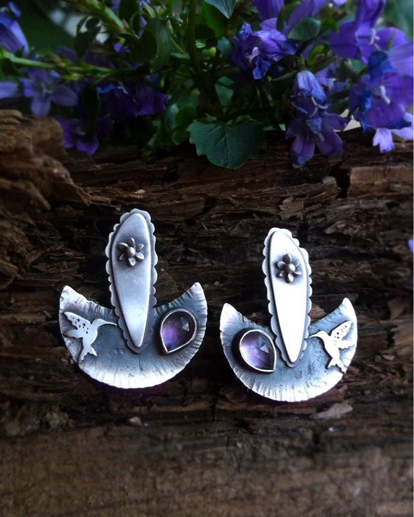 The Healer Earrings - Hummingbird Pink Amethyst Fan Earrings