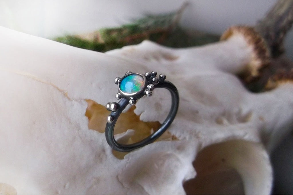 Winter Moon Ring - Sterling Opal Ring